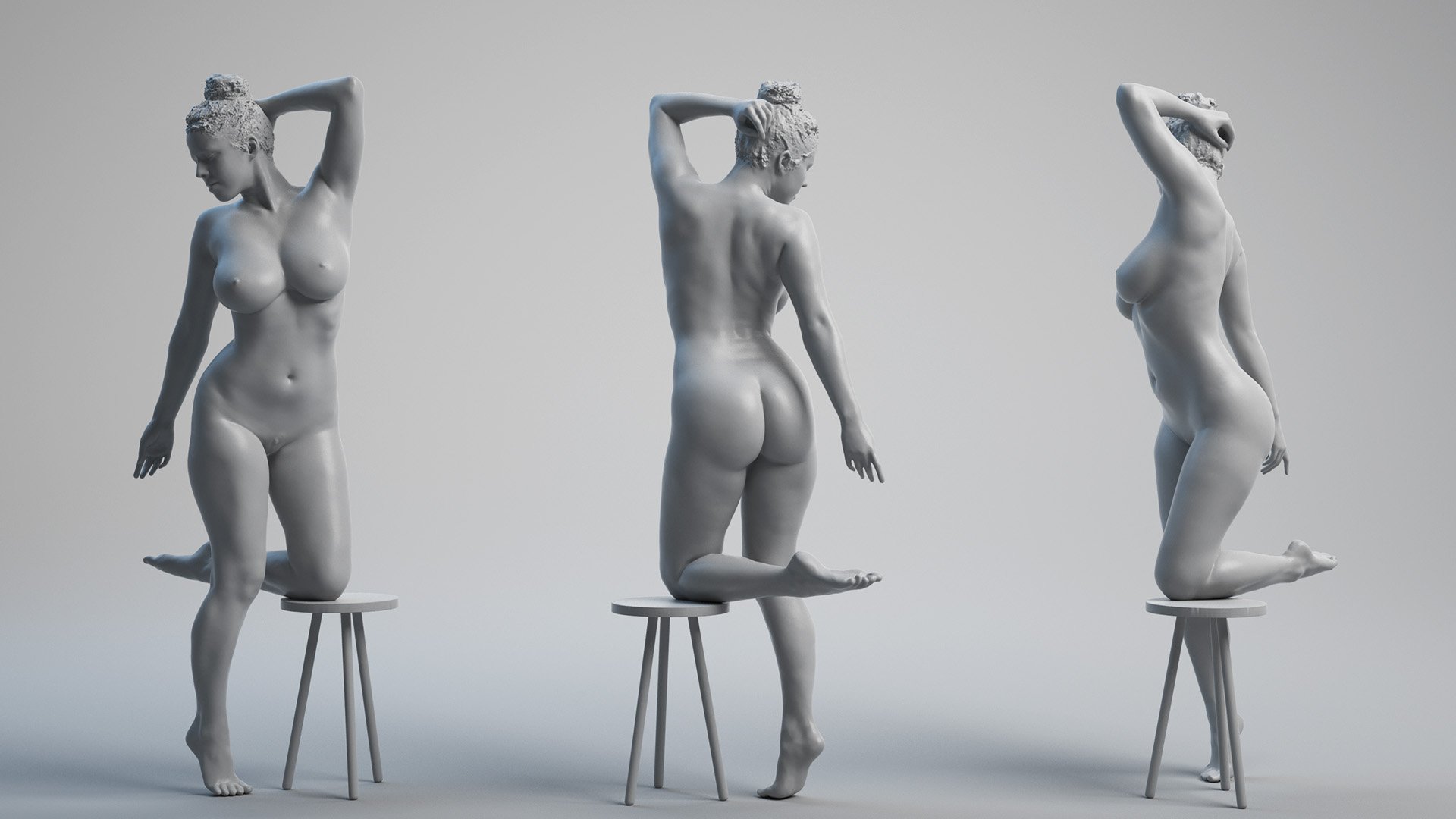 Naked Female 3D Body Kneeling Pose